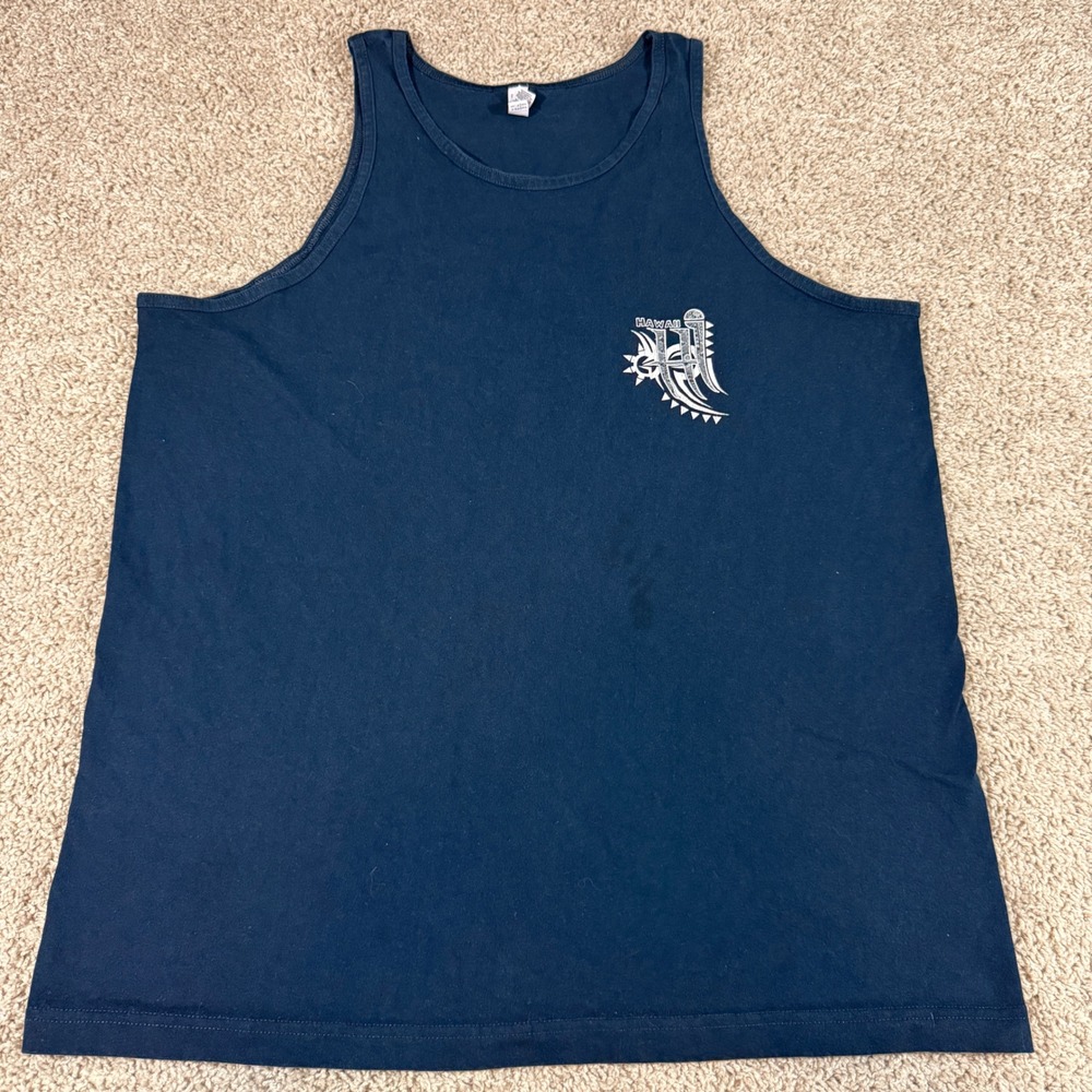 Alstyle Hawaii Tank Top Mens XL Navy Blue Good Tribal Graphic Sleeveless Cotton